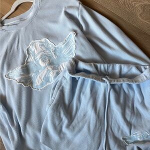 Boys Lie Light Blue Angel Embroidered Hoodie Set